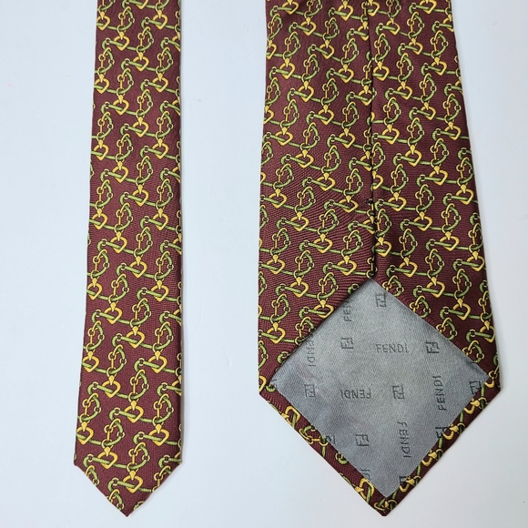 Fendi Cravatte Chain Link Printed Made In Italy Silk Tie - Picture 3 of 8
